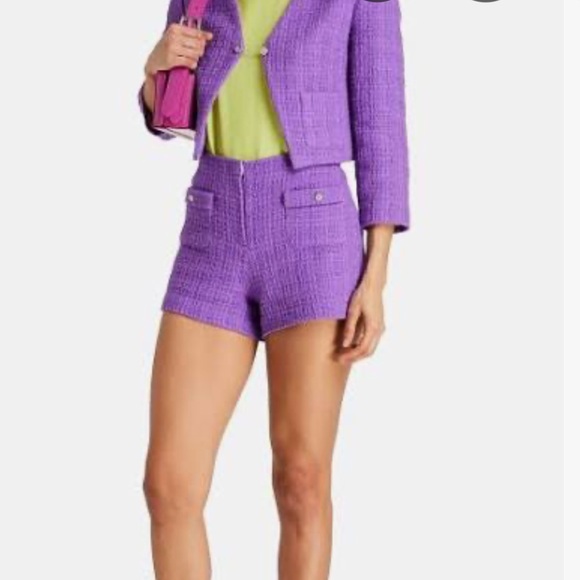 Maje Pants - Maje Button Embellished Cotton Tweed Purple Women's Shorts